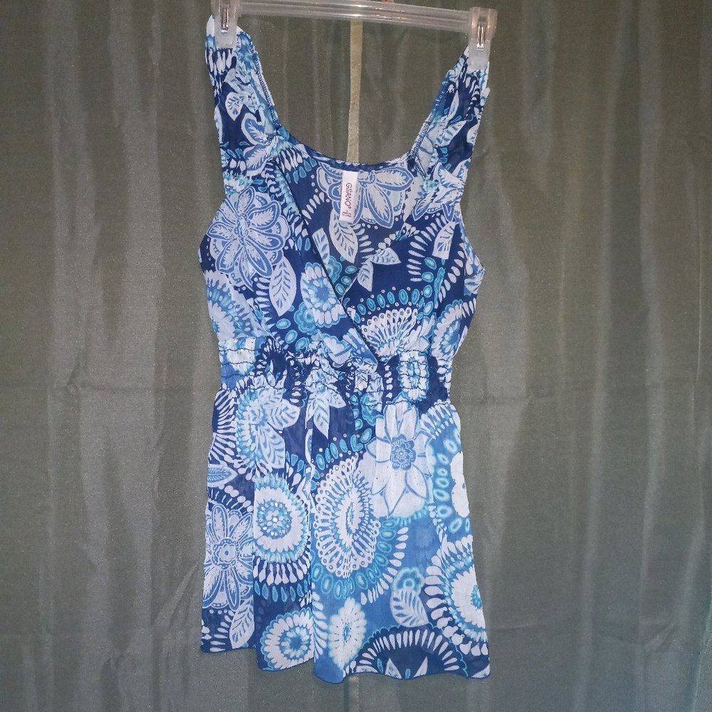 Tank Top with Blue Nature Pattern - Top lined